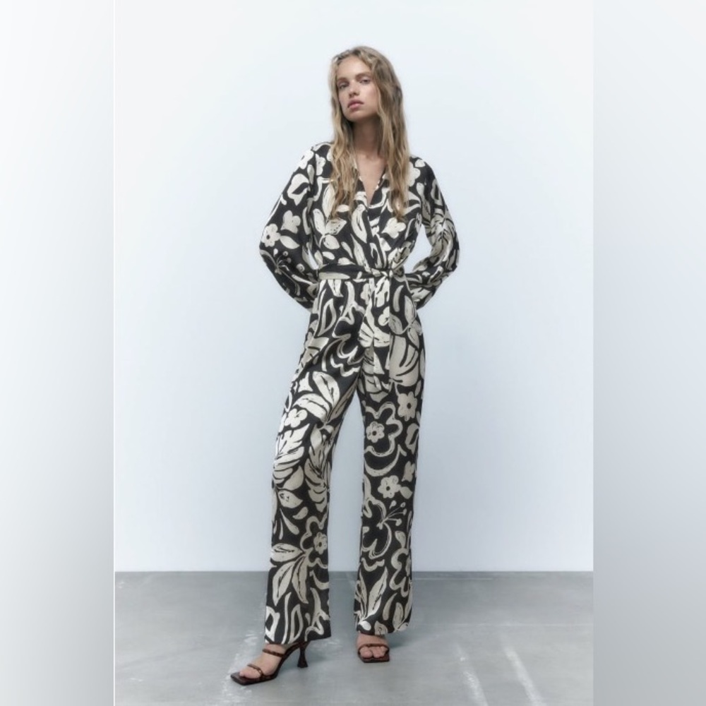 Zara NWT Long Print Open Back Jumpsuit